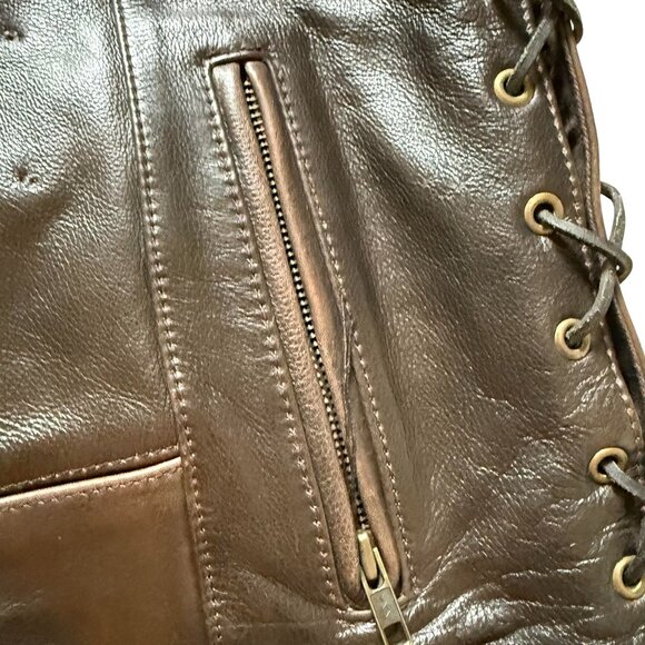 First Classics Leather Gear Motorcycle Biker Vest Mens Large Dark Brown Gothic - Picture 4 of 9
